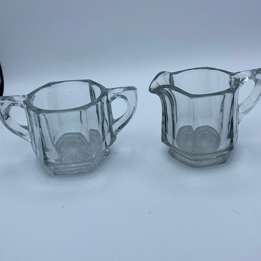 VTG heavy cut glass sugar and creamer servers